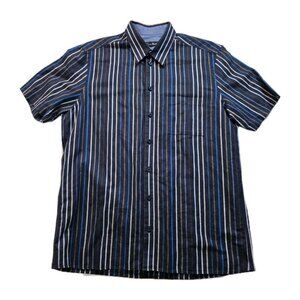 Klauss Boehler Shirt Mens L Multi Stripes SS Linen Cotton Casual Cottage Office